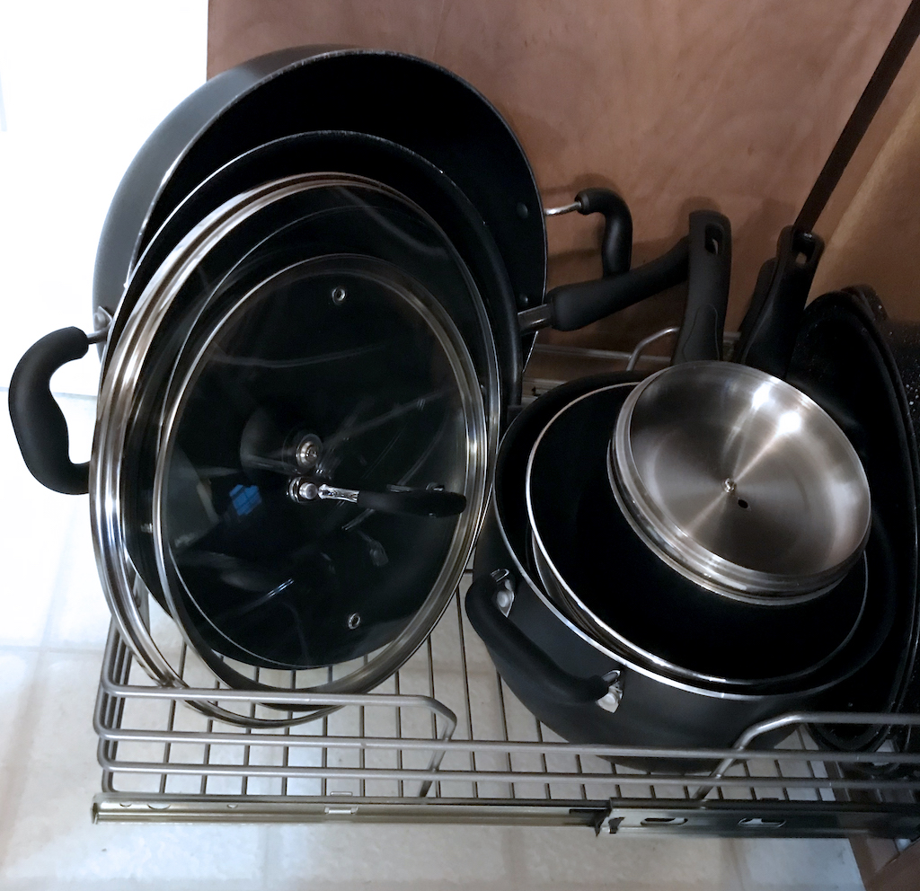 Roll-out drawers for pots and pans