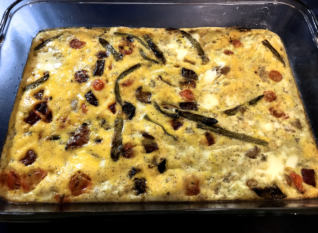 Frittata using up left over veggies and sausage