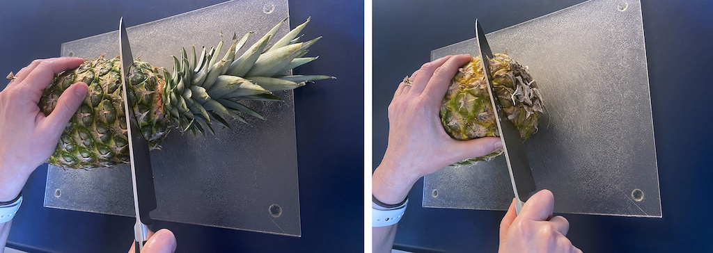 Best way to cut pineapple? Start by taking off the ends