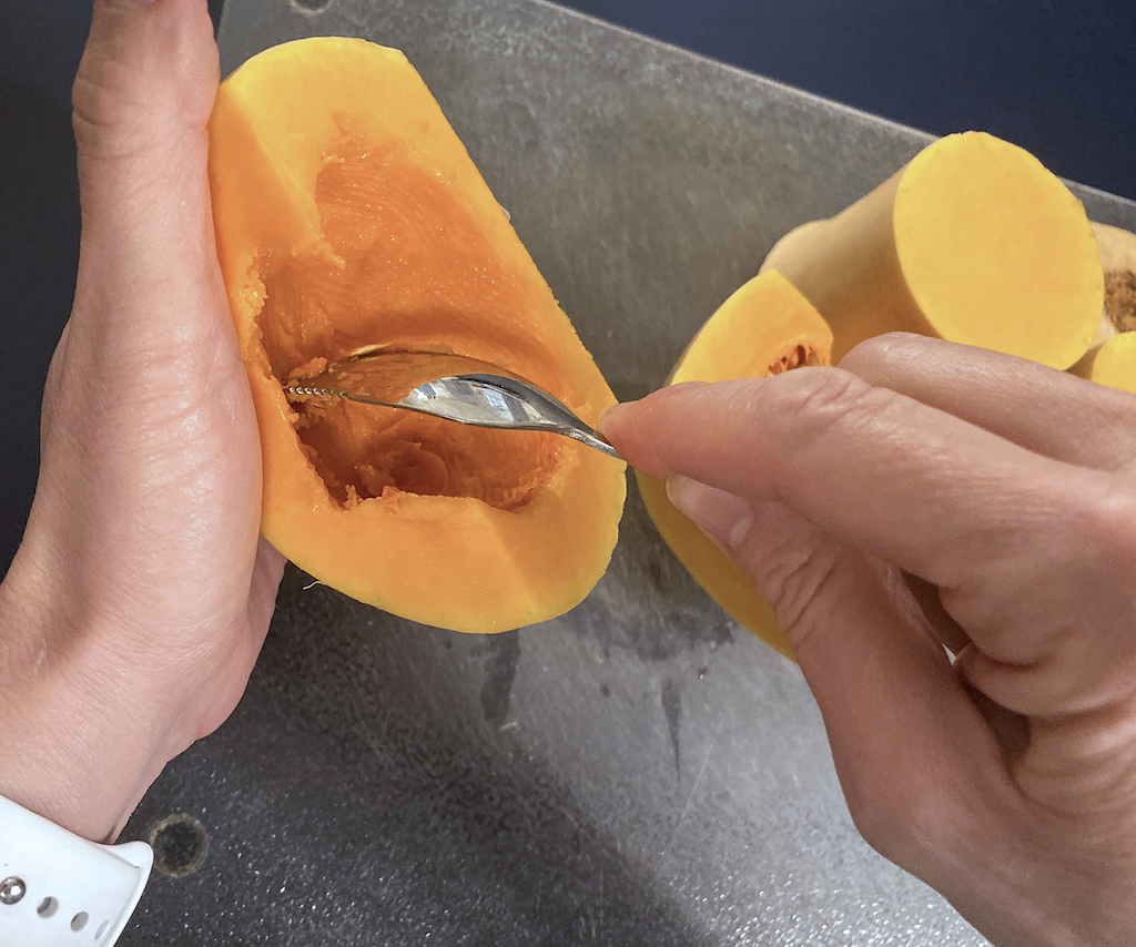 use a grapefruit spoon to take out squash seeds