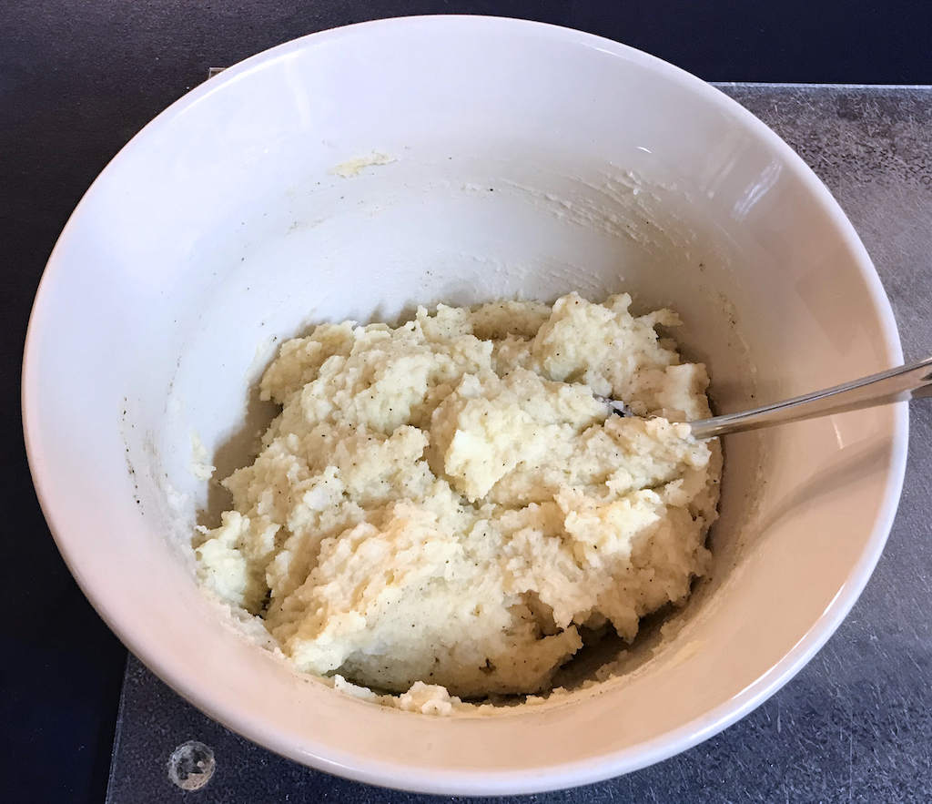 Prepping mashed potatoes to make pancakes