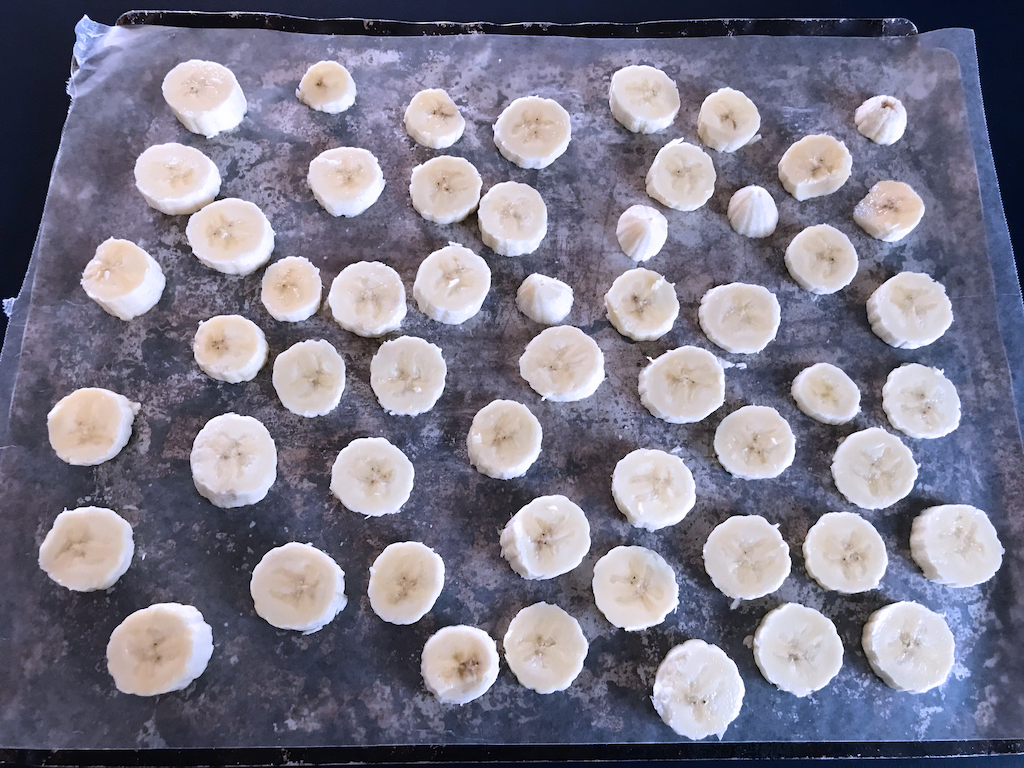 Banana slices ready for the freezer..so versatile you can make many treats with them