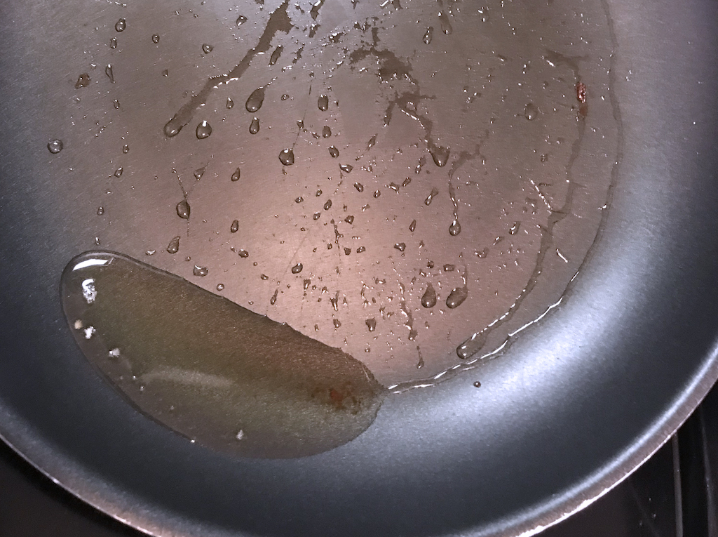 prepping pan for scrambled eggs