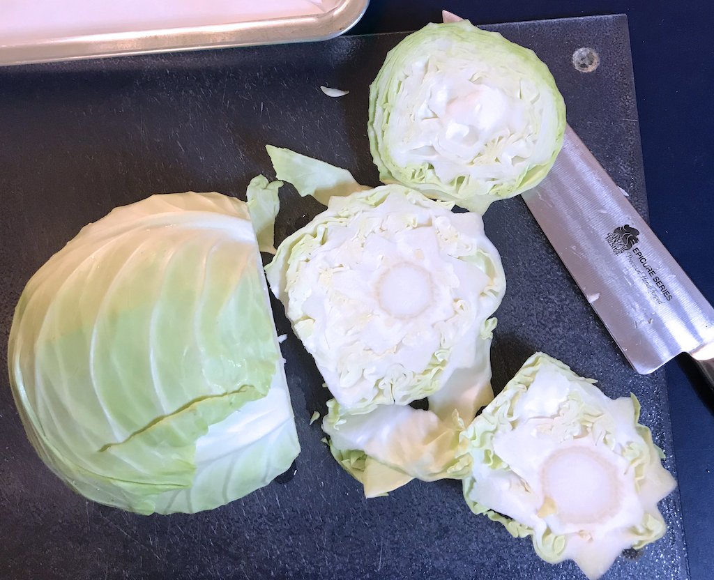 Cutting cabbage horizontally