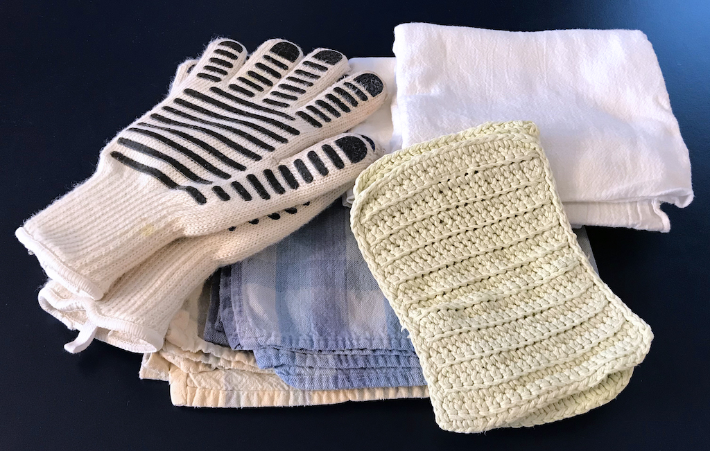 linens and miscellaneous kitchen tools - gloves, towels and dishrags