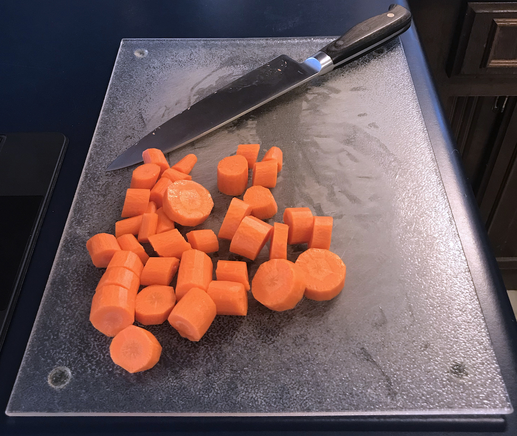 prepping carrots to roast for hummus