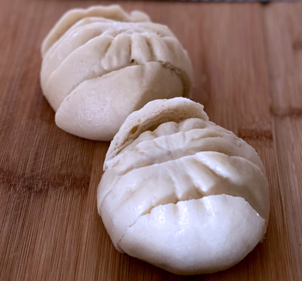 Sliced Bao ready to go in the skillet