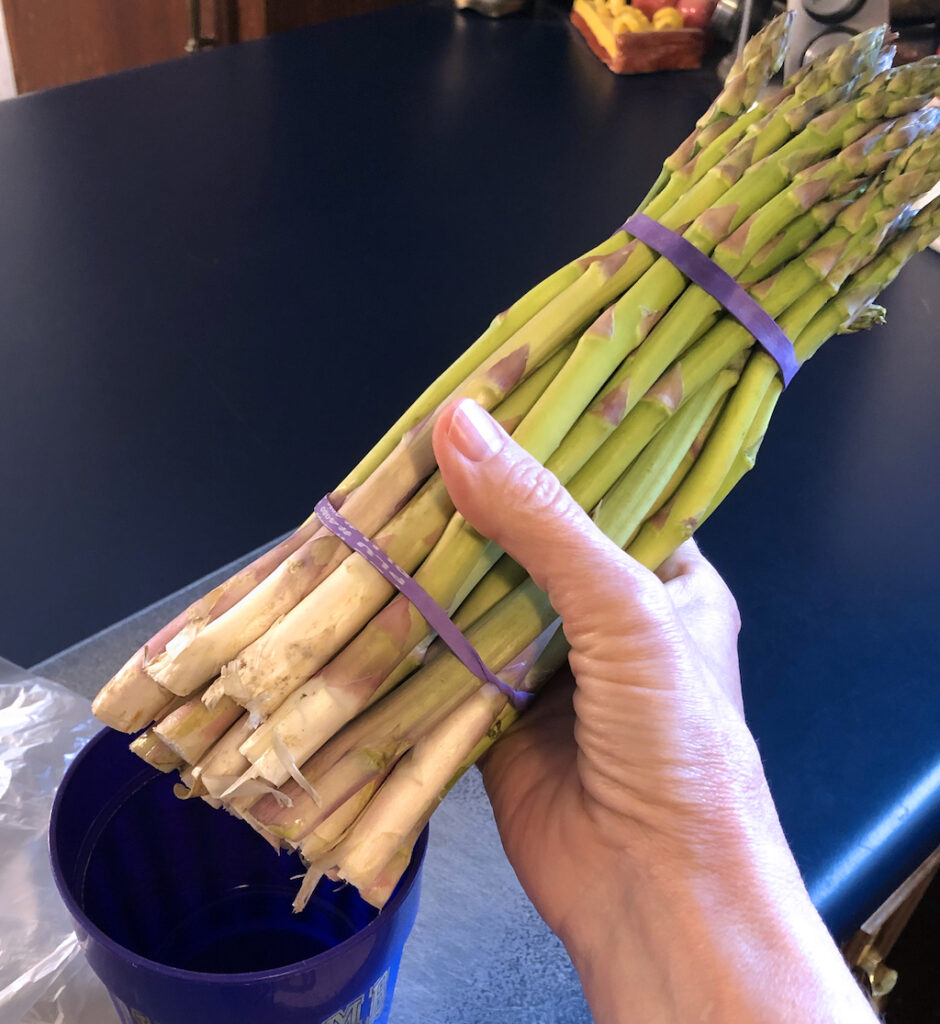 Store fresh asparagus upright in water