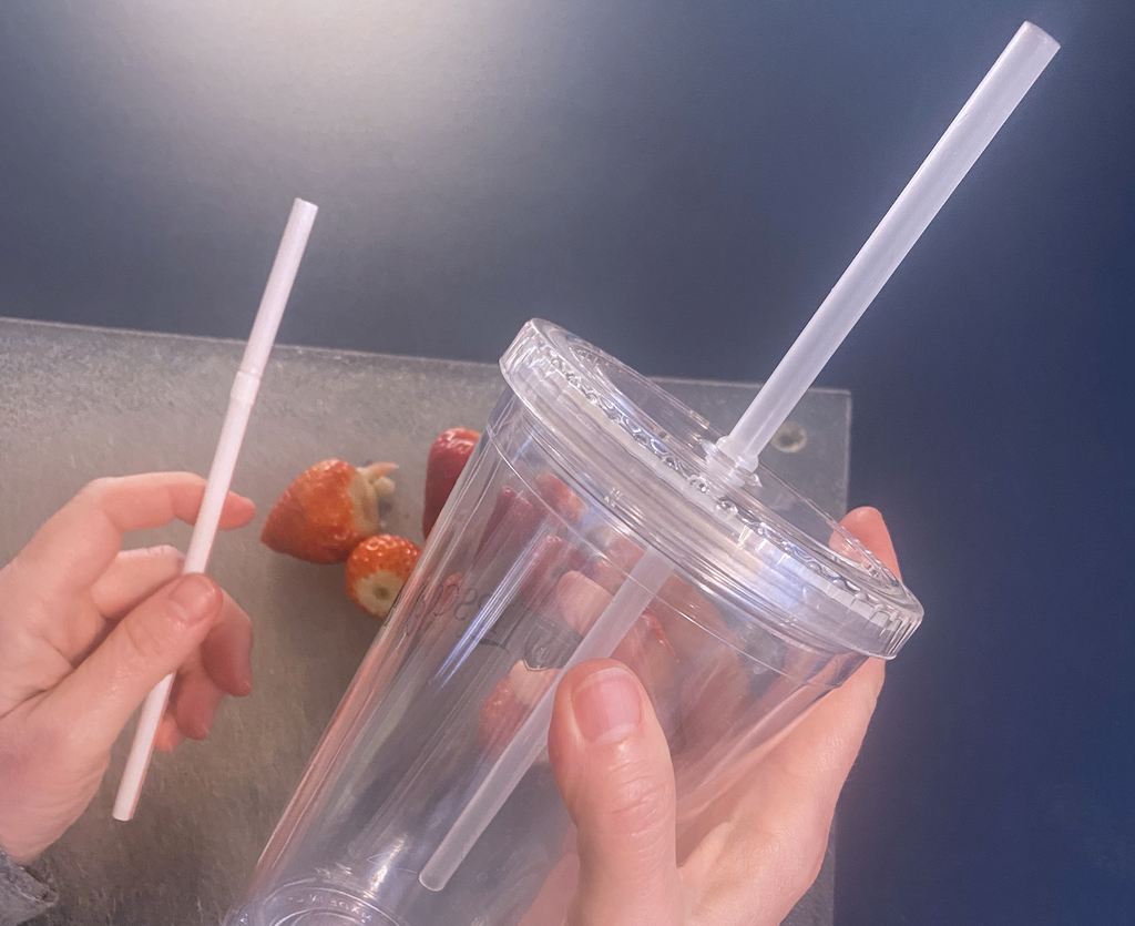 The straw from a lucite cup works great for prepping strawberries