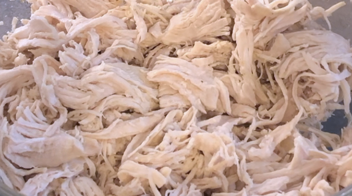 Let shredded cooked chicken fully cool before freezing or using in a salad