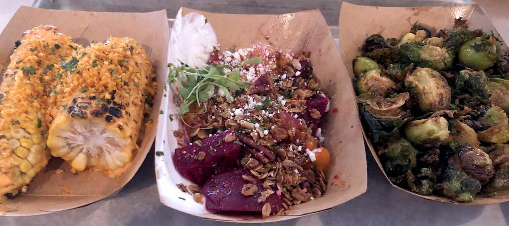 Grilled street corn, the roasted beets, and the crispy brussels sprouts at the Polite Pig