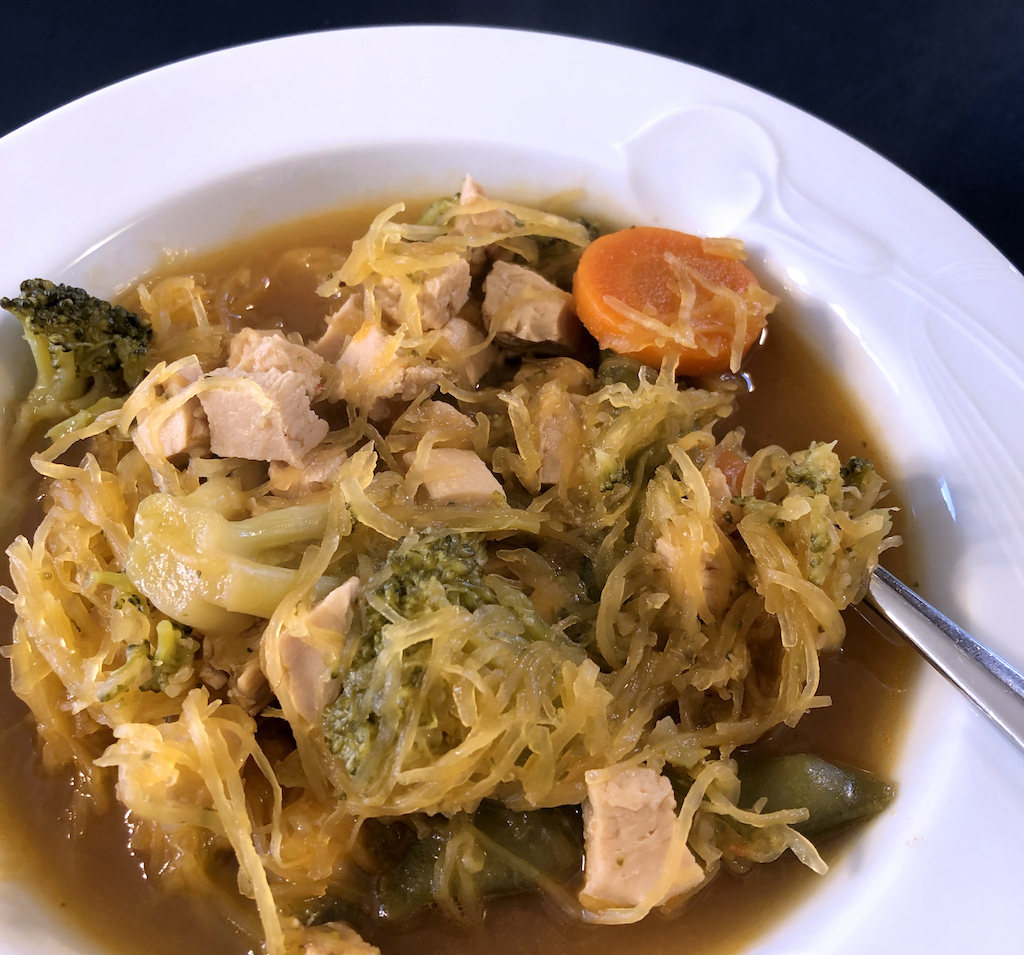 I upcycled chicken and spaghetti squash into Chinese Chicken Soup