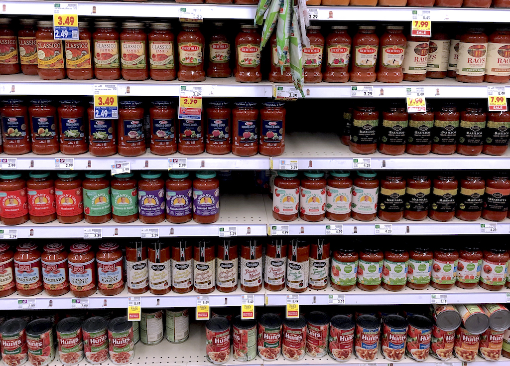 Would you rather stand here looking at sauces or scroll through hundreds online?